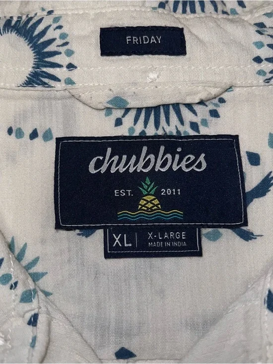 Chubbies Men’s Off White Tropical Friday Short-Sleeve Button-Down Shirt Sz XL - Picture 4 of 14